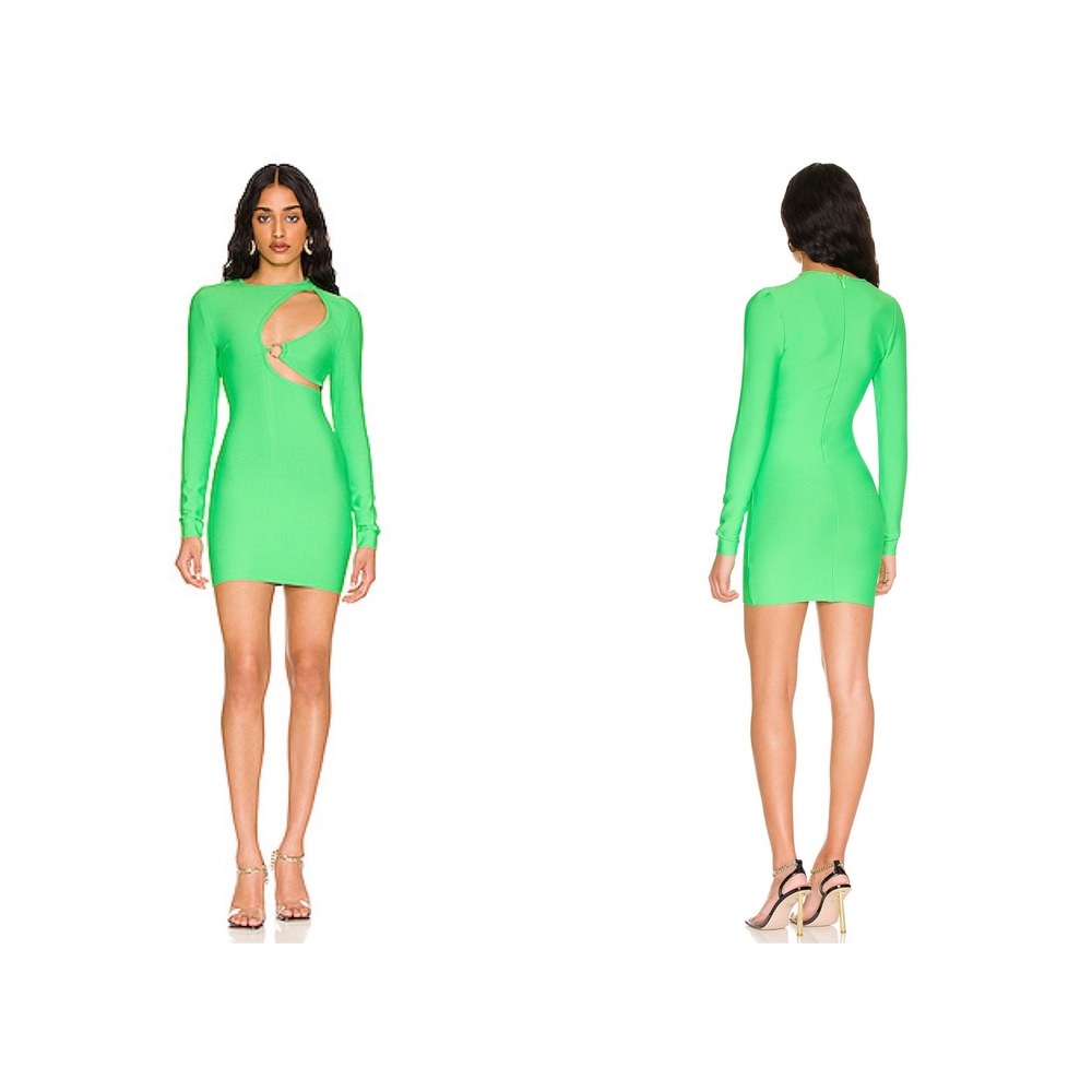Superdown Revolve Mini Dress Womens XS Green Neon Cutout Long Sleeve Bodycon